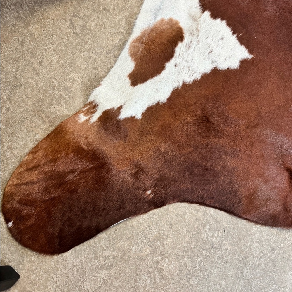 Brown and White Cowhide Rug - Picture 2 of 4